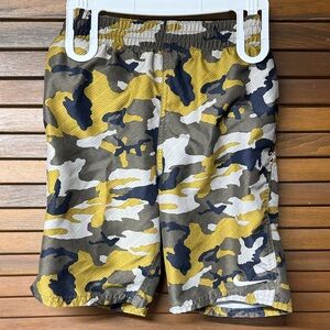 Nike Kids Camouflage Swim Trunks in Yellow and Gray